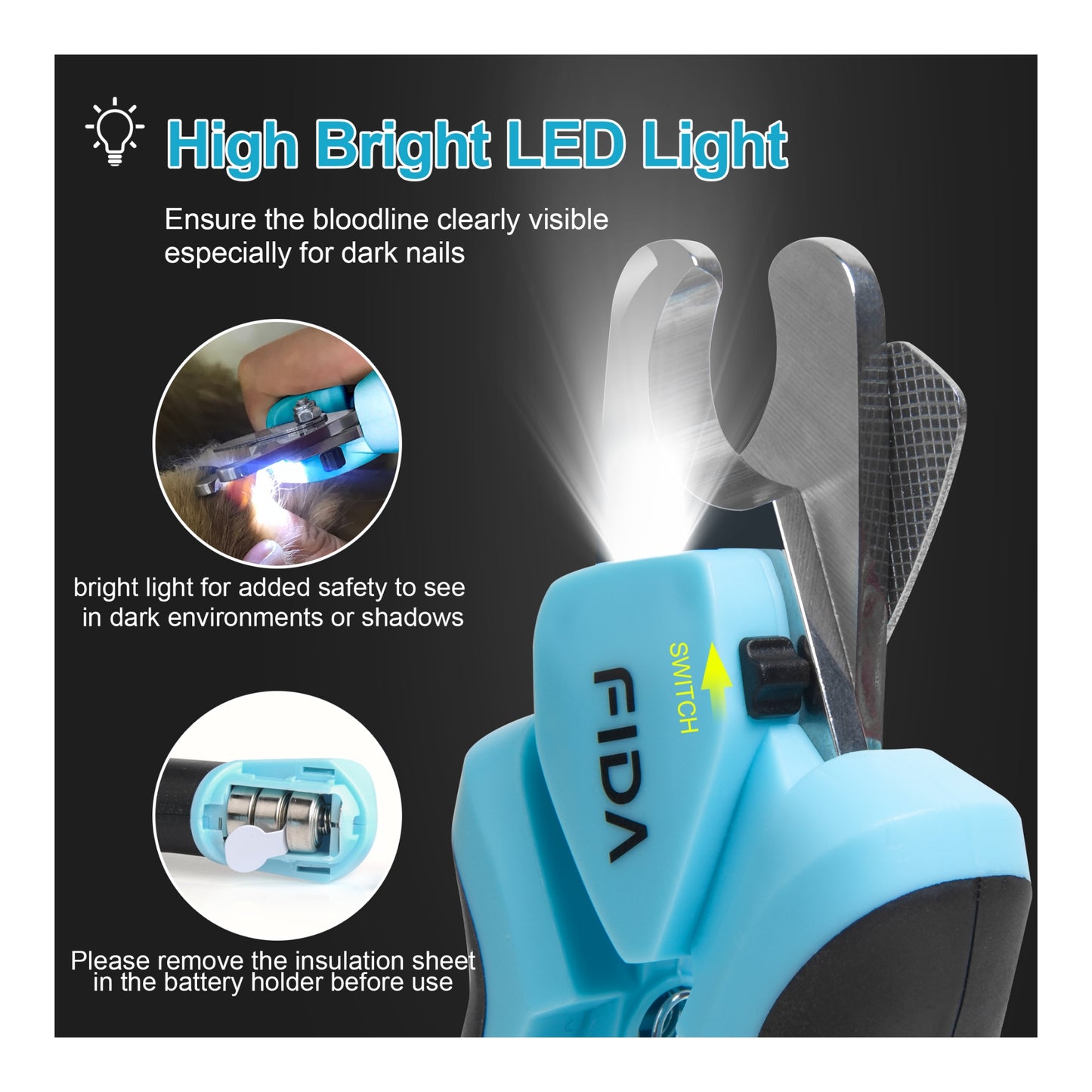 FIDA Dog Nail Clippers with LED Light