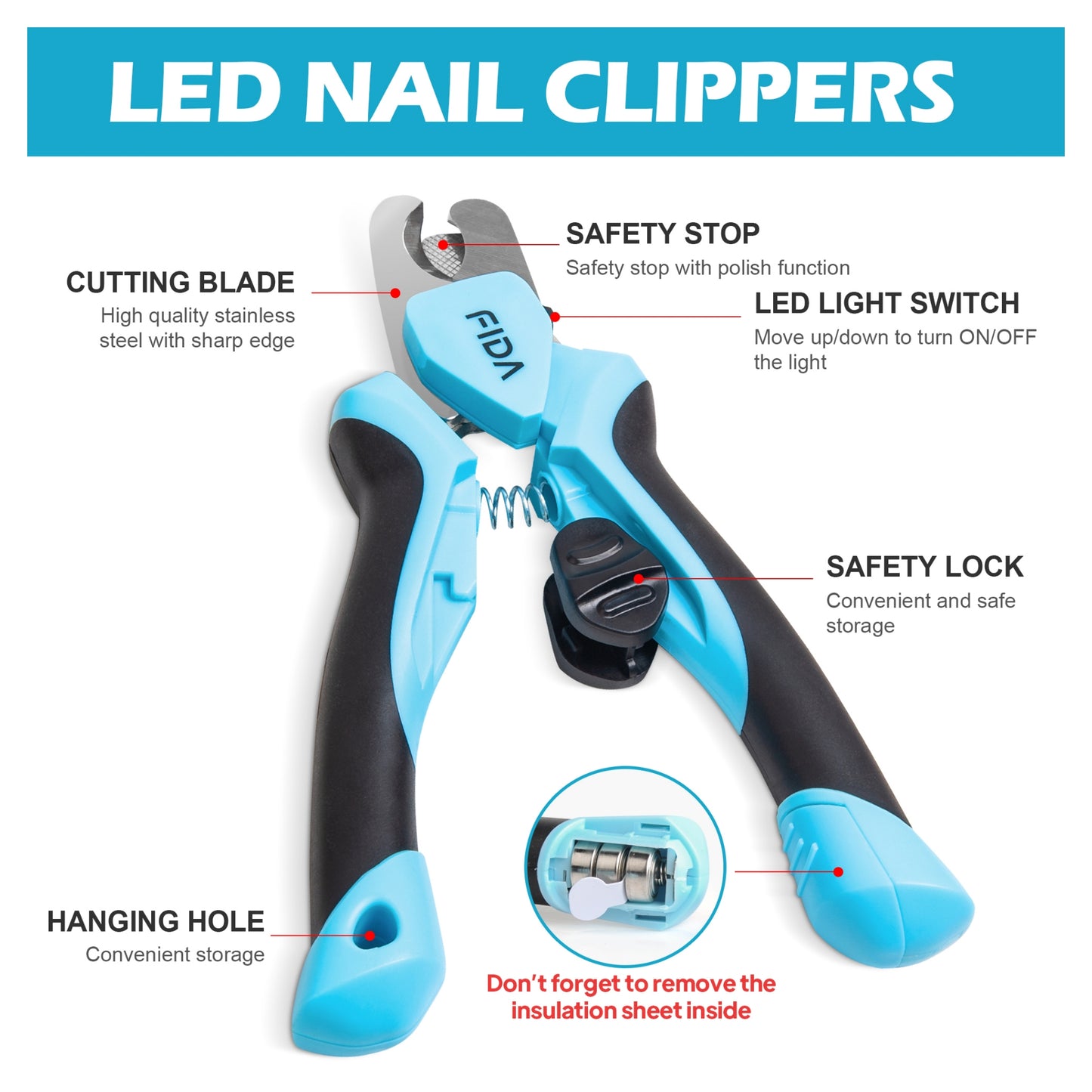 FIDA Dog Nail Clippers with LED Light