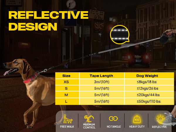 Fida Reflective Retractable Dog Leash Size Guide
