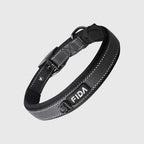 FIDA padded dog collar in black with reflective stitching