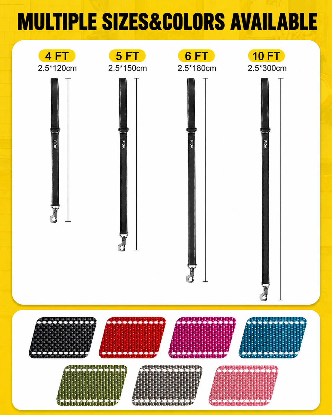 FIDA Heavy Duty Dog Leash Size Guide