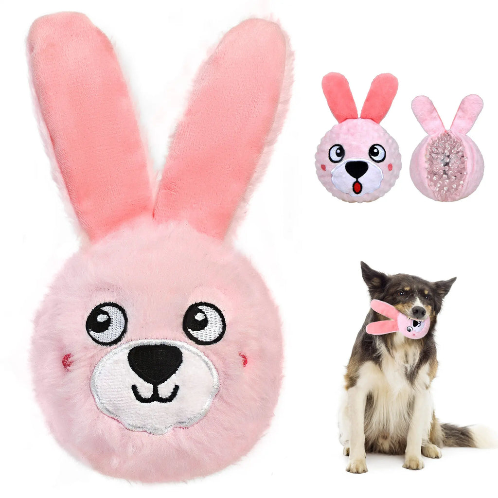 FIDA Squeaky Dog Rope Toy Plush Pink Rabbit
