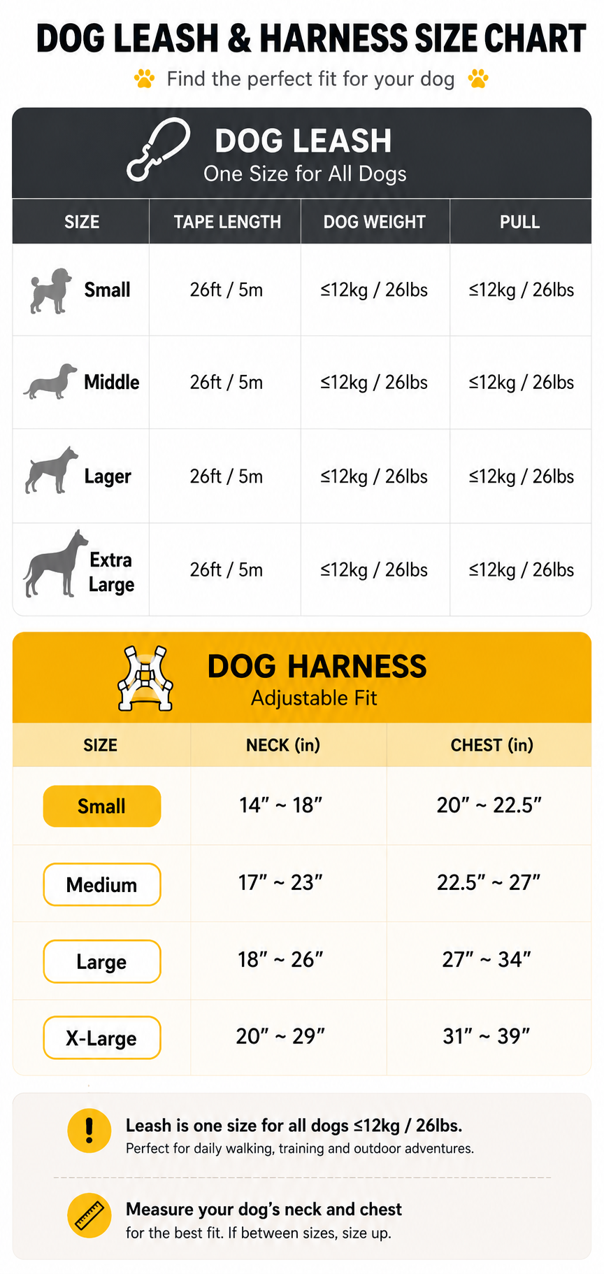 FIDA AutoBrake Dog Leash Size Guide