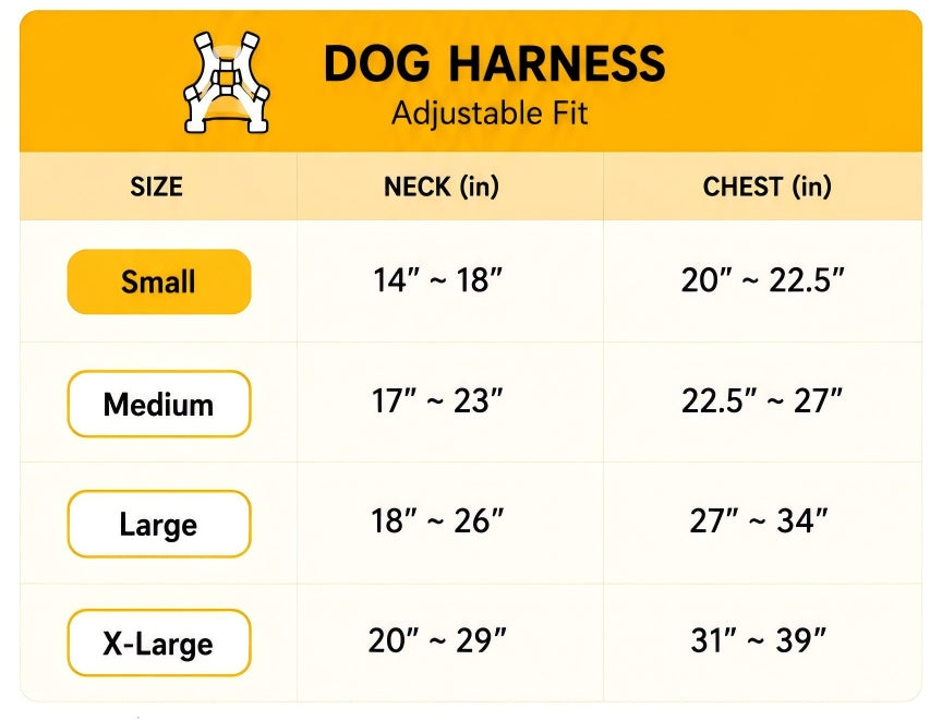 FIDA No Pull Harness Size Guide