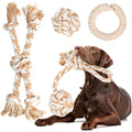 Chocolate Labrador playing with FIDA dog rope tug toys in natural cotton