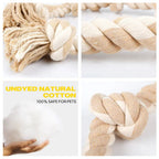 Close-up of undyed natural cotton knots on the FIDA rope toy
